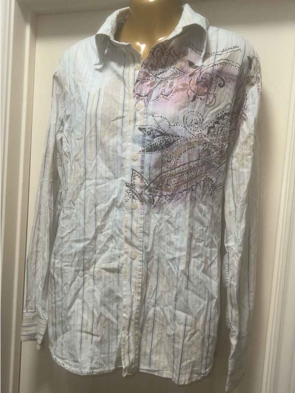 Iceberg White Dress Shirt with Pink and Blue Floral Print (Bin 6-46)